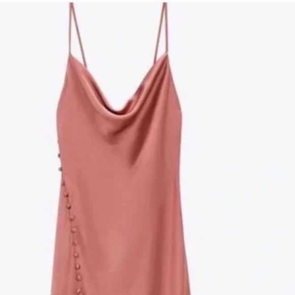 Zara Dusty Pink Elegant Satin Slip Dress with Button high Slit - Picture 2 of 10
